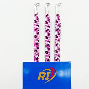 Pince à épiler professionnelle anti-magnétique en acier inoxydable à pointe fine, design camouflage violet, pour extensions de cils, marque privée - Product Image 6