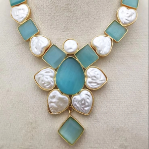 Patrón moderno Madre Latón Perla Artesanía Piedra Collar Conjunto Diseño personalizable Latón pesado Joyería de moda Producto a granel - Product Image 1