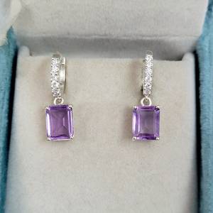 Boucles d'oreilles pendantes en améthyste, argent sterling 925, fermoir à levier, pierre de naissance de février, bijoux élégants, cadeau pour femmes et filles - Product Image 4