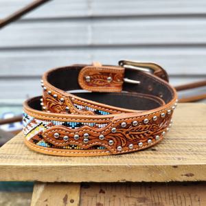 Nueva tendencia Pure Hand Beaded Western Cowboy Cowgirl Cinturón de cuero Estilo étnico de los hombres con aleación de longitud personalizada para hebilla - Product Image 3