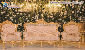 Sofá nupcial de estilo boda pakistaní con sillas, gran sofá con sillas nupcial de boda hindú, impresionante sofá de trono de escenario de boda - Product Image 4