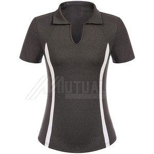 Style court décontracté tricoté respirant pour femmes pour T-shirts polo avec contraste de couleur en gros à motif solide - Product Image 1
