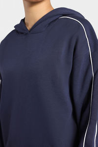 Top Class Oversized Sporty Navy <b>Hoodie</b> Soft Cotton <b>Hoody</b> Unisex Winter White <b>Band</b> Cuffs & Hem Modern Streetwear - Product Image 5