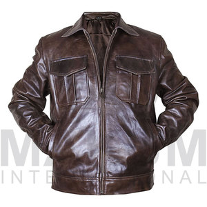 Brown Plus Size <b>Men</b> <b>Leather</b> <b>Jacket</b> Zip Up Bomber Style Flight <b>Jacket</b> with Pocket for Casual Wear - Product Image 4