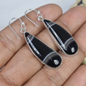 Pendientes de ágata con bandas, pendiente de gancho de piedras preciosas de Plata de Ley 925, joyería de mujer con forma de pera, joyería hecha a mano, regalo para el día de Pascua - Product Image 2