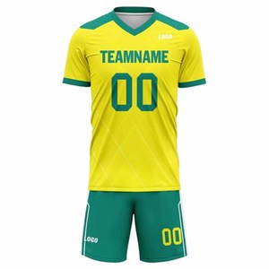 Uniformes de Fútbol Sublimados con Logotipo Personalizado, Conjunto de Camiseta de Fútbol Amarilla y Verde, Manga Corta, Transpirable, de Secado Rápido, para Hombre - Product Image 3