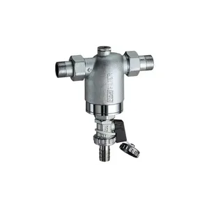 Filtre de système Far 3943 à haut débit, 1/2 pouce, en acier inoxydable chromé, avec raccords mâle-mâle et manomètre - Product Image 1