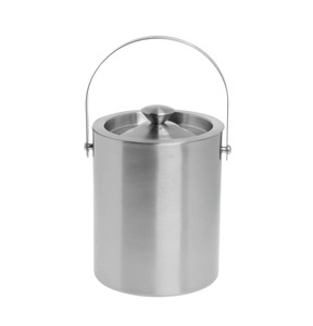 Minimalist Stainless Steel Ice <b>Bucket</b> with Handle and <b>Lid</b> Sleek Cylindrical Design Insulated for Home Bar Parties and Gifting - Product Image 1