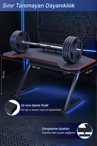 Bureau de jeu, bureau d'ordinateur portable en métal avec éclairage LED RGB, multifonctionnel, gain de place, table de jeu PC - Product Image 4