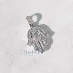 Venta caliente 14K chapado en oro blanco 925 plata esterlina Baguette Hamsa mano COLLAR COLGANTE Moissanite joyería para hombres - Product Image 4