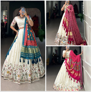 Navratri Festival Especial Khadi Algodón Seda Lehenga Choli con trabajo de hilo para ropa de fiesta de mujeres indias - Product Image 6
