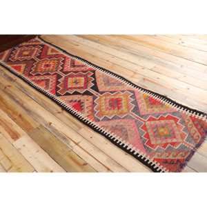 2.4x9.1 ft Rug, Turkish Vintage <b>Runner</b> Rug, <b>Red</b> Kilim Wool Rug - Product Image 4