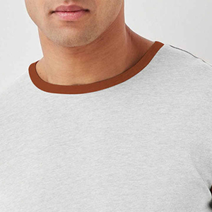 <b>Men's</b> Geometric Color Blocked T-<b>Shirt</b> Short Sleeve O-Neck Casual Regular Fit Knitted Fabric White And Brown - Product Image 3