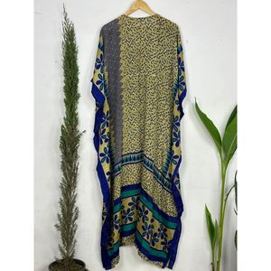 Caftán Boho Vintage de Seda Reciclada, Vestido Largo con Volantes y Lazos, Traje de Baño para Mujer - Product Image 4