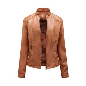 Veste courte en cuir PU vert en peau de mouton véritable pour femme avec design en relief veste en duvet de style moto pour dames - Product Image 4
