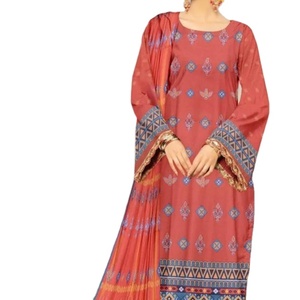 Trajes de césped de algodón 100% de diseñador paquistaní más vendidos Tallas grandes impresos a precios al por mayor - Product Image 1