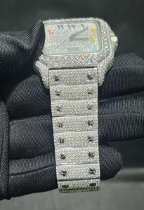 Montre de luxe pour homme en quartz avec diamants en moissanite, bracelet en acier inoxydable, cadran carré résistant aux rayures, chronographe, date - Product Image 3