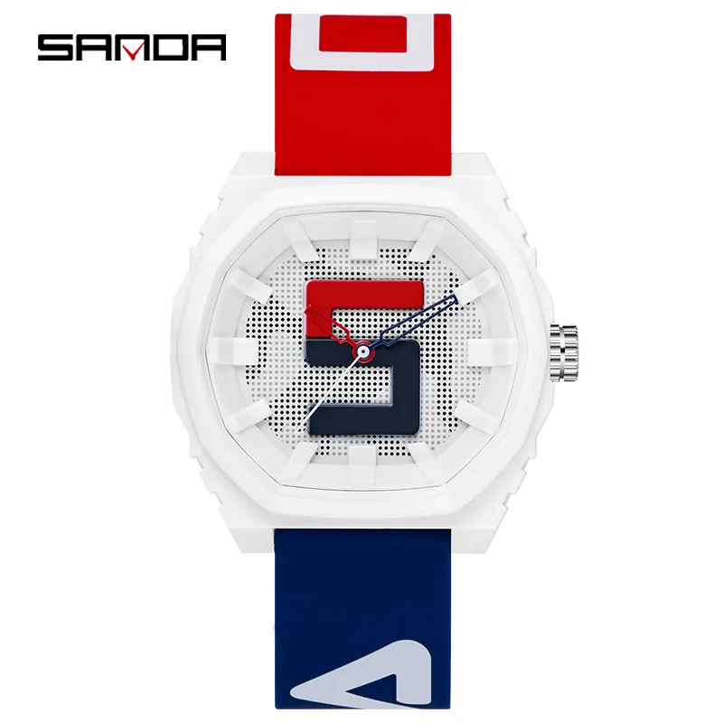 Sanda 3206 Nieuwe Unisex Dames Heren Horloges Topmerk Luxe Sport Siliconen Waterdichte Quartz Horloge Mannen Relogio Masculino