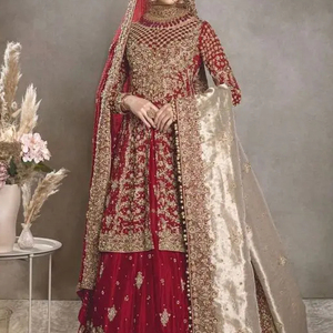 NEW EMBROIDERY WORK on <b>BRIDAL</b> <b>JACKET</b>,LEHENGA WITH HEAVY DUPATTA DRESS Embellished WITH CRYSTAL GLASS BEADS,STONE,DABKA Work@2024 - Product Image 1