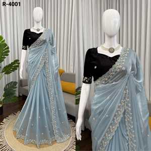 Collection de saris pour femmes, style indien moderne, en soie Fendy, avec lits, travail de fils et de sequins, pour les festivals et les occasions spéciales - Product Image 2