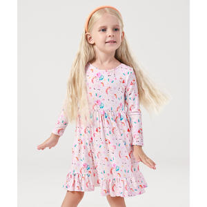 ชุดเดรสเด็กผู้หญิงแขนยาว 2T-12Y ทรงเอไลน์ ผ้าใยไผ่ วิสโคส ทรงเอ็มไพร์ เอวสูง - Product Image 6