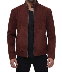 Blouson matelassé en cuir véritable marron rouge pour homme, col montant de haute qualité, broderie de lettres, logo frontal, hiver - Product Image 1