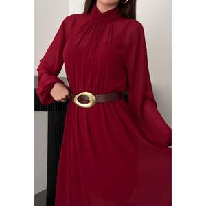 Vestido de Gasa con Volantes Color Borgoña - Borgoña - Product Image 4