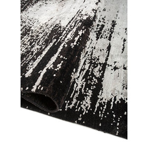 Tapis noué à la main en laine, bambou et soie, gris- noir abstrait, 9x12, rectangulaire, pour salon et couloir - LRB-13004 - Product Image 1