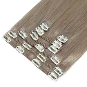 Extensions de cheveux brésiliennes Remy à clipser, 17 pouces, lisses comme des baguettes, couleur blond beige frais - Product Image 1