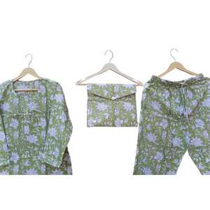Indian Hand Block Cotton <b>Pajama</b> <b>Set</b> Stylish Luxury Fashion-Forward Night Wear Women <b>Men</b> Breathable Soft Winter Summer Front - Product Image 4