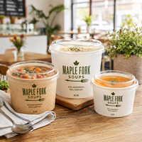 Bol en kraft blanc personnalisé AT PACK de 500 ml et 1000 ml pour la soupe, la salade, les plats à emporter, emballage alimentaire