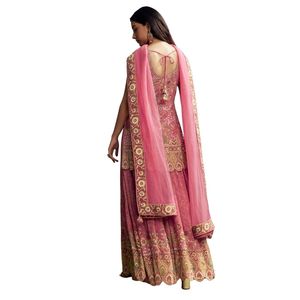 Rosa stampato Palazzo Set all'ingrosso donna abbigliamento etnico OEM fornitore di fabbrica di abbigliamento personalizzato festa di nozze abito - Product Image 5