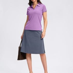 T-shirt pour femme, classique, décontracté, en polyester/coton, tricoté, coupe ajustée, manches courtes, col carré, été, respirant, séchage rapide, uni, teinture unie - Product Image 5