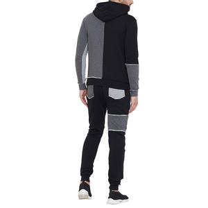 Men's Asymmetrical Colorblock Hooded Streetwear 2-Piece <b>Lightweight</b> 100% Polyester Athletic Tracksuit Set - Product Image 2