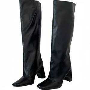 Zapatos de mujer al por mayor para otoño e invierno, con cordones, tacón cuadrado, hasta la rodilla, negros, hechos en Pakistán, con bordado de cristal. - Product Image 5