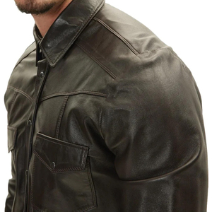 Men's Slim Fit Full Sleeve Genuine Leather Jacket <b>Black</b> <b>Button</b>-<b>Up</b> <b>Shirt</b> - Product Image 5