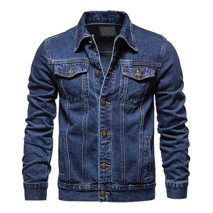 Veste zippée vintage pour homme en denim d'hiver, effet usé, broderie, patchwork, mélange de coton, coupe-vent, respirante, séchage rapide, safari, moto - Product Image 1