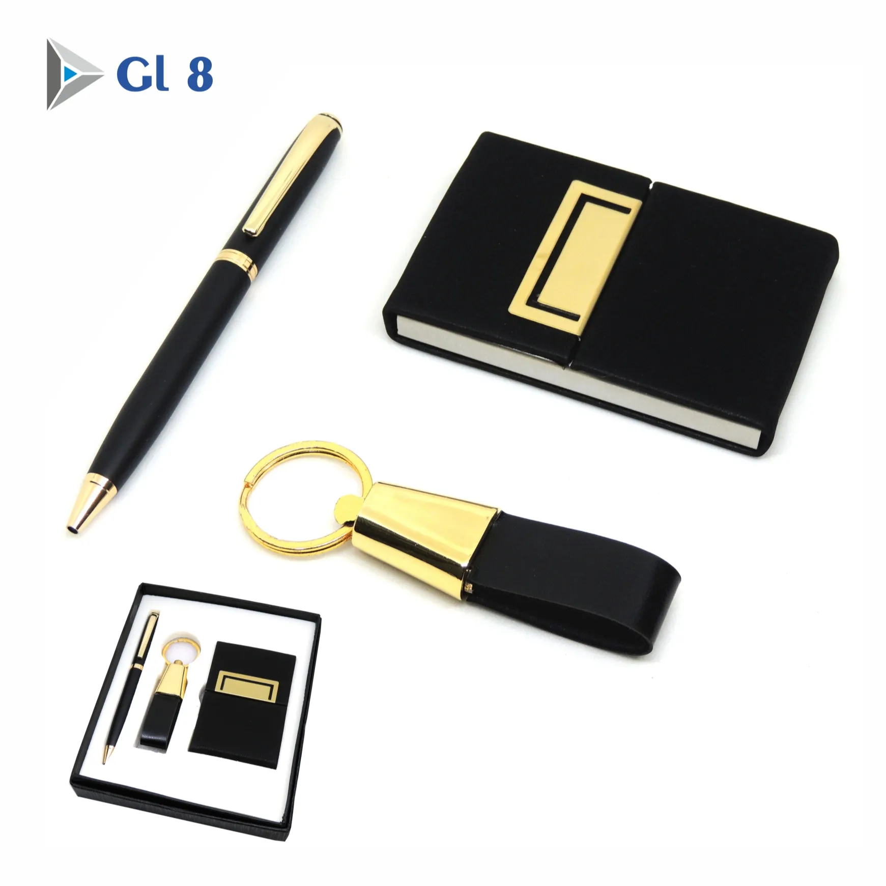 Wholesale Best Customized Business Promotional Gift Premium Gift Metal Pen Keychain and Card Holder Combo Pack Sets for Gift