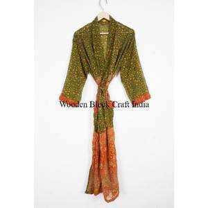 Kimono Vintage de Seda Reciclada con Diseño de Sari Indio, Estampado Floral de Verano, Transpirable y Suave, Ropa de Dormir para Mujer, Regalo para - Product Image 1