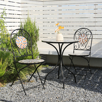 Ensemble de table et de chaises pliantes en fer forgé, ensemble de bistrot en mosaïque, mobilier d'extérieur, ensemble de salle à manger de jardin en 3 pièces