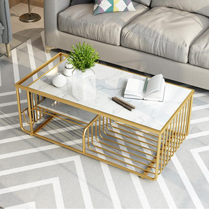 Modern Rustic Rectangular <b>Coffee</b> <b>Table</b> 120x60x45cm Stone Top & Bronze Frame Living Room Furniture-TT68189 - Product Image 2