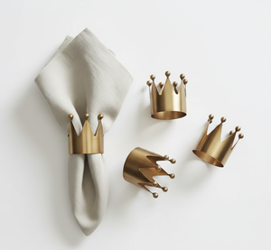 Anneaux de serviette en métal de style couronne |   Accessoires de table en laiton décoratif |   Décorations de table élégantes pour les fêtes - Product Image 1