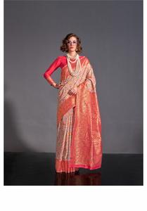 Bollywood Hermosa Cachemira tejida a mano y borde Chap con contraste pallu y blusa Sari de seda - Product Image 4