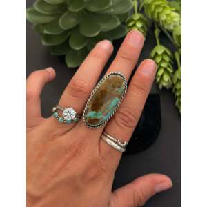 Chassity Belone <b>Adjustable</b> <b>Ring</b> 8 Turquoise & Sterling Silver Cluster Bezel Setting Stainless Steel Gift GRS Certified - Product Image 2