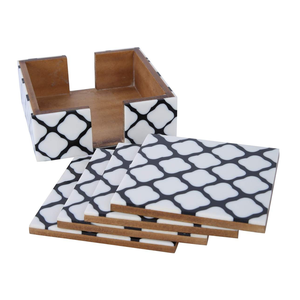 Sous-verres incrustés artisanaux en bois naturel et en nacre pour la vie de luxe Sous-verres incrustés MOP durables et élégants - Product Image 3