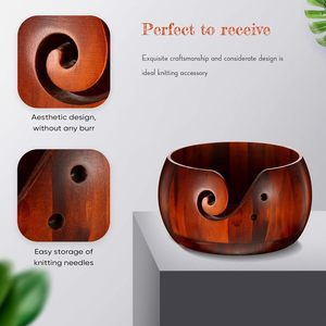 Cuenco Grande de Madera de Palisandro Hecho a Mano con Orificios Lisos para Tejer, Cuenco de Madera para Agujas de Ganchillo, Regalo para el Día de la Madre y Navidad - Product Image 3