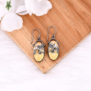 Pendientes de Bisutería con Forma Ovalada de Jaspe Abejorro Natural, Chapados en Oro Amarillo, al por Mayor para Mujeres y Niñas - Product Image 2