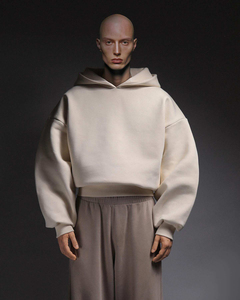 Sweat à capuche d'hiver épais en molleton français 100% coton écologique surdimensionné à épaules tombantes sans cordons pour homme - Product Image 2