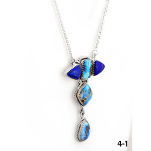 Collier géométrique multicolore en pierres du Sud-Ouest, fait main, avec turquoise, <span class=keywords><strong>topaze</strong></span>, améthyste et diamant taille princesse serti clos en argent sterling - Product Image 3