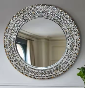 Espejo de pared redondo moderno y elegante de la mejor calidad hecho a mano con hermosas incrustaciones de hueso artesanías de media luna enmarcadas ecológicas - Product Image 2